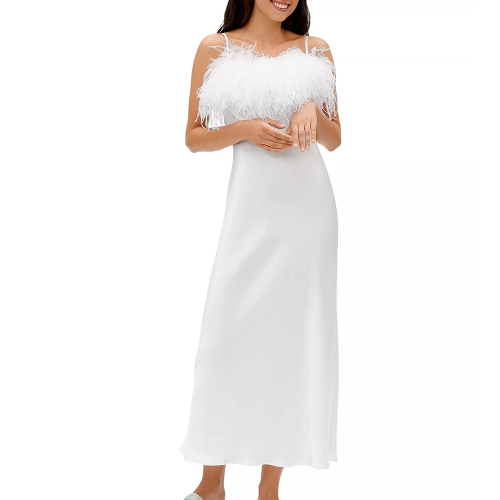 Sleeper Boheme Feather Trim Slip Dress